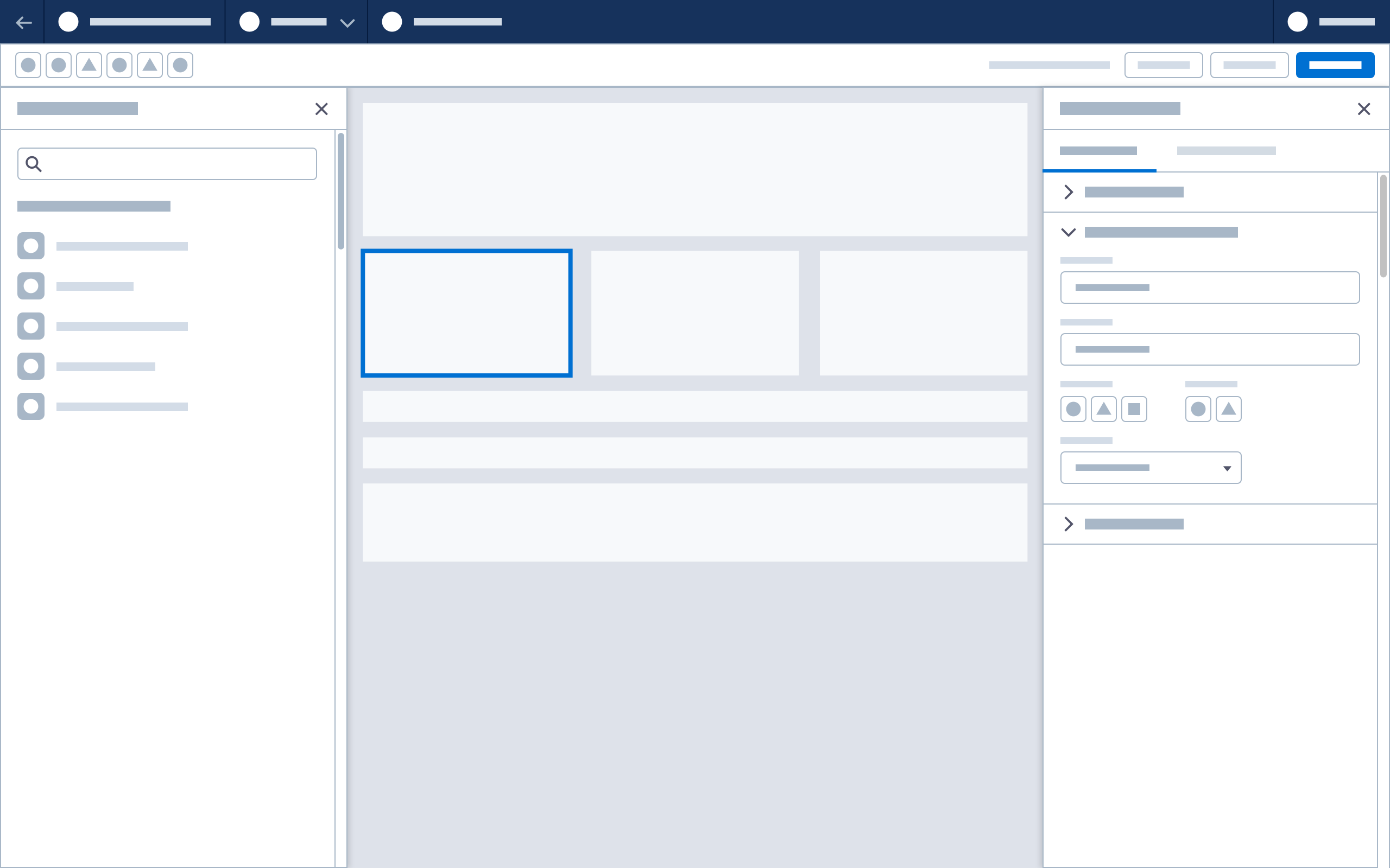 A wireframe showing a fixed panel configuration.