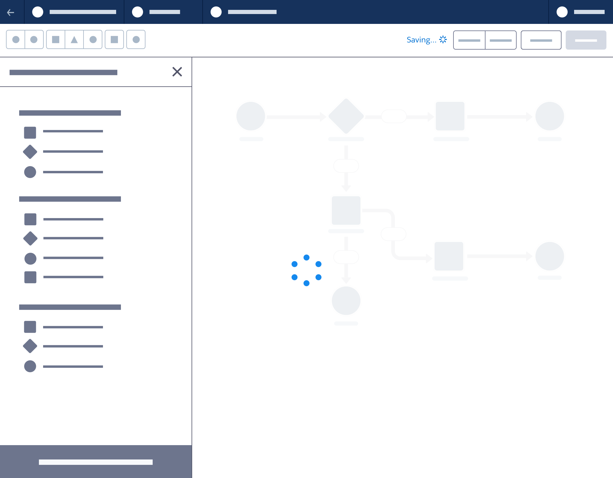 A wireframe showing a Builder save in progress