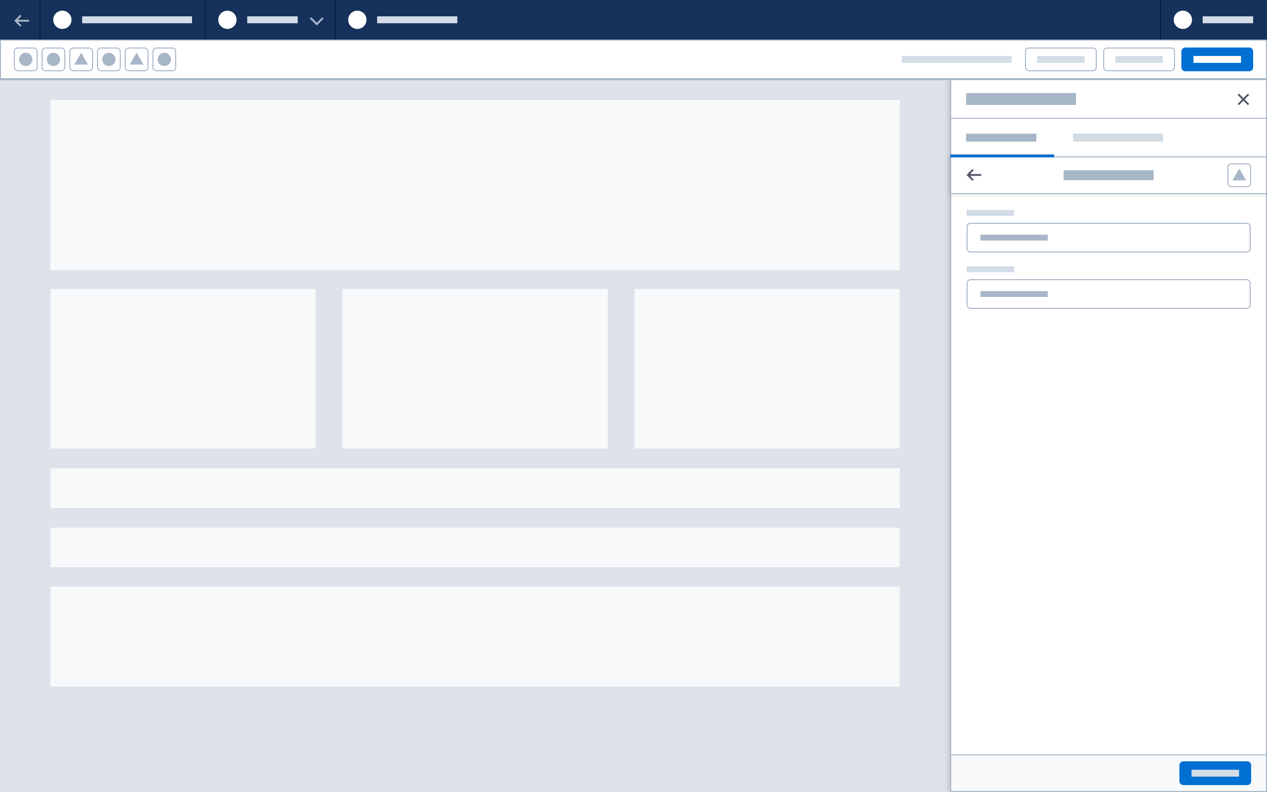 Wireframe showing a panel drill-in layer.