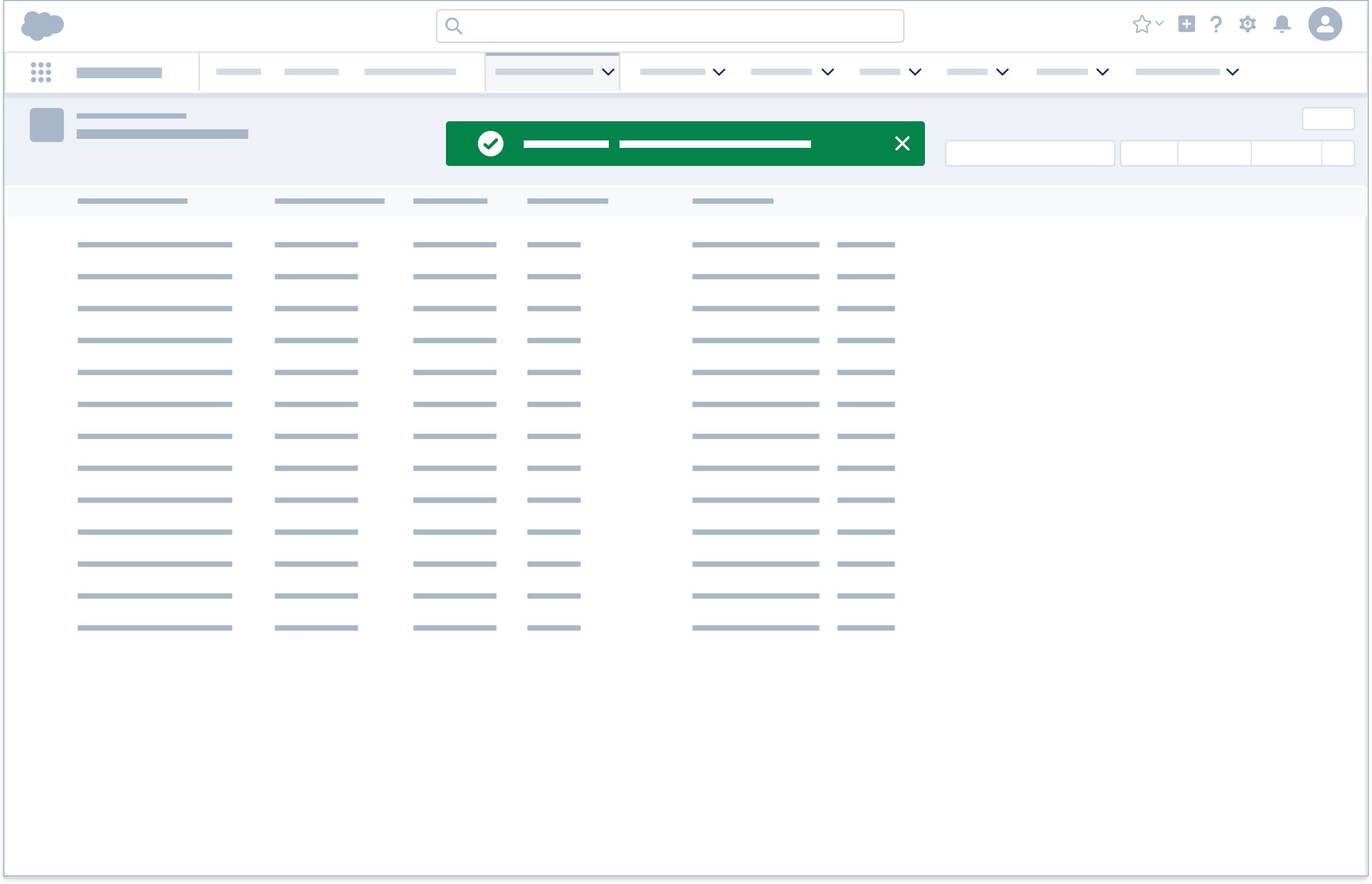 A wireframe showing an example of a success toast.