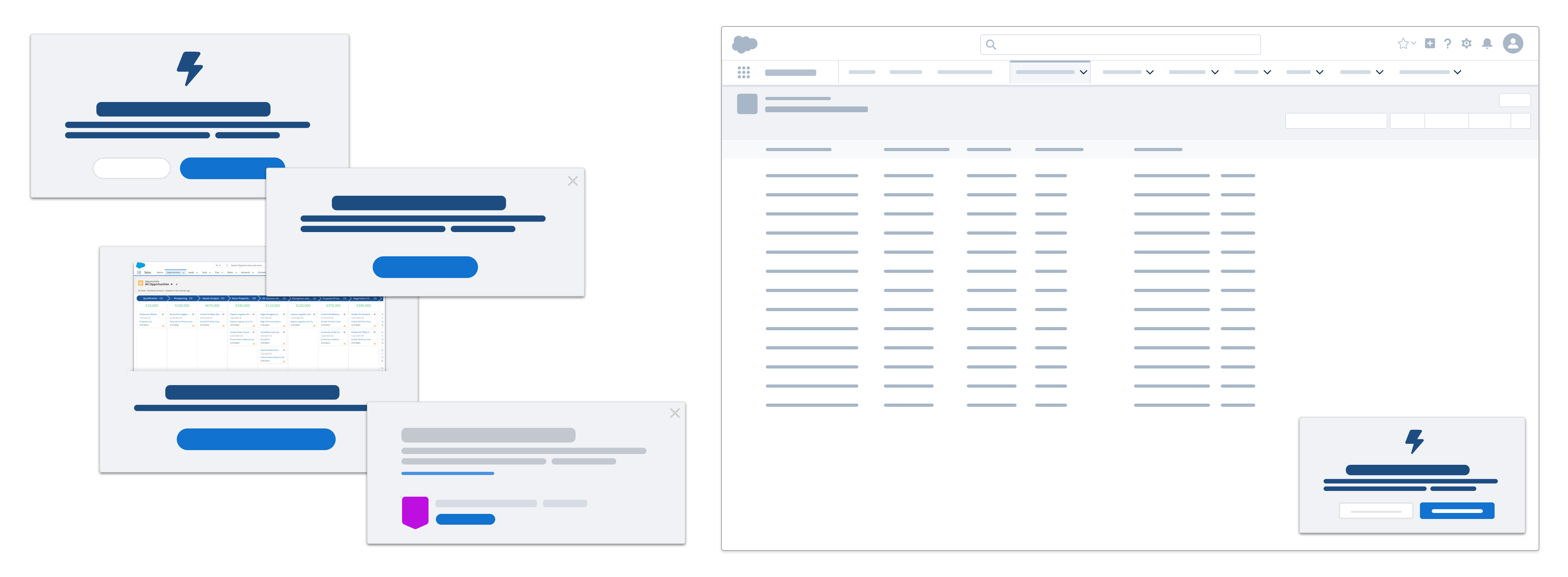 A simple UI graphic illustrating a variety of prompt layouts and configurations.